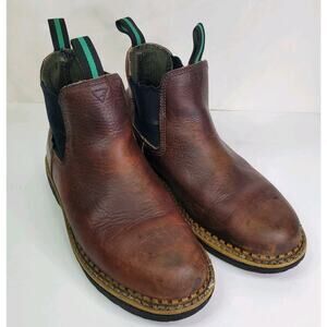 Brown Leather Chelsea Work Boots with Green Pull Tabs